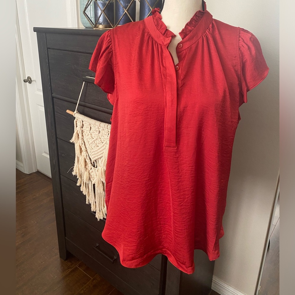Red Frilly Sleeved Top